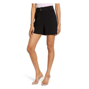 Leith Women's High Waist Belted Shorts Black Plus Size 1X